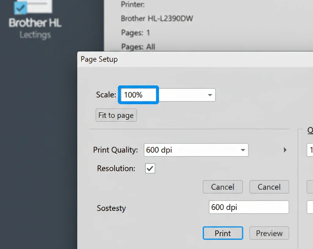 Optimal printer settings for FNSKU barcodes showing 100 percent scale and high-resolution print quality.